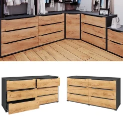 Vicco Commode Chêne doré/anthracite 48x77.6cm avec tiroirs