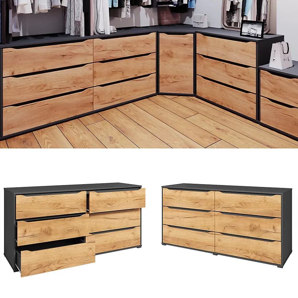 Vicco Commode Chêne doré/anthracite 48x77.6cm avec tiroirs