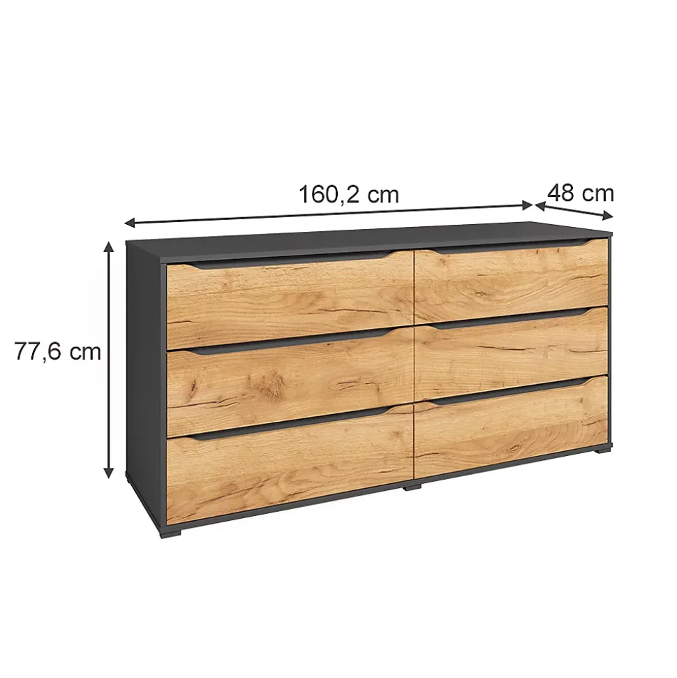 Vicco Commode Chêne doré/anthracite 48x77.6cm avec tiroirs