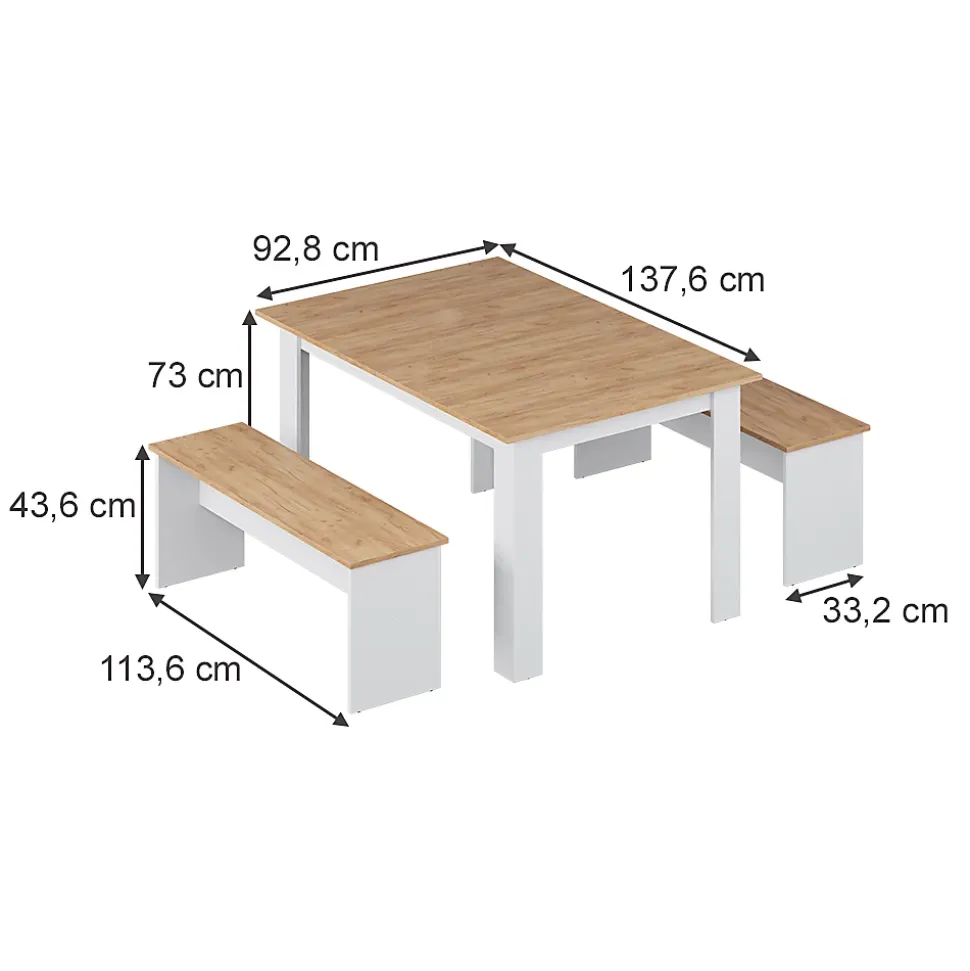 Vicco Ensemble de banquette dangle Chêne blanc/force de lor 137.6x92.8cm avec 2 bancs