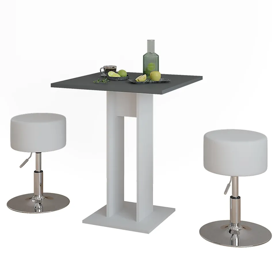 Vicco Ensemble de table à manger blanc/anthracite 65x65cm avec 2 tabourets