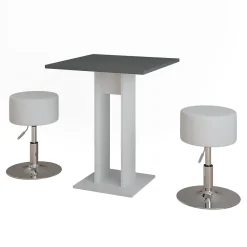 Vicco Ensemble de table à manger blanc/anthracite 65x65cm avec 2 tabourets