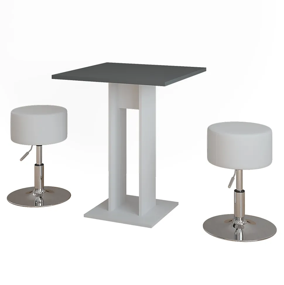 Vicco Ensemble de table à manger blanc/anthracite 65x65cm avec 2 tabourets