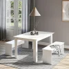Vicco Ensemble de table à manger Blanc 137.6x92.8cm avec 2 bancs