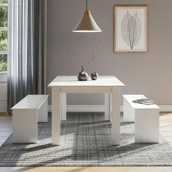 Vicco Ensemble de table à manger Blanc 137.6x92.8cm avec 2 bancs