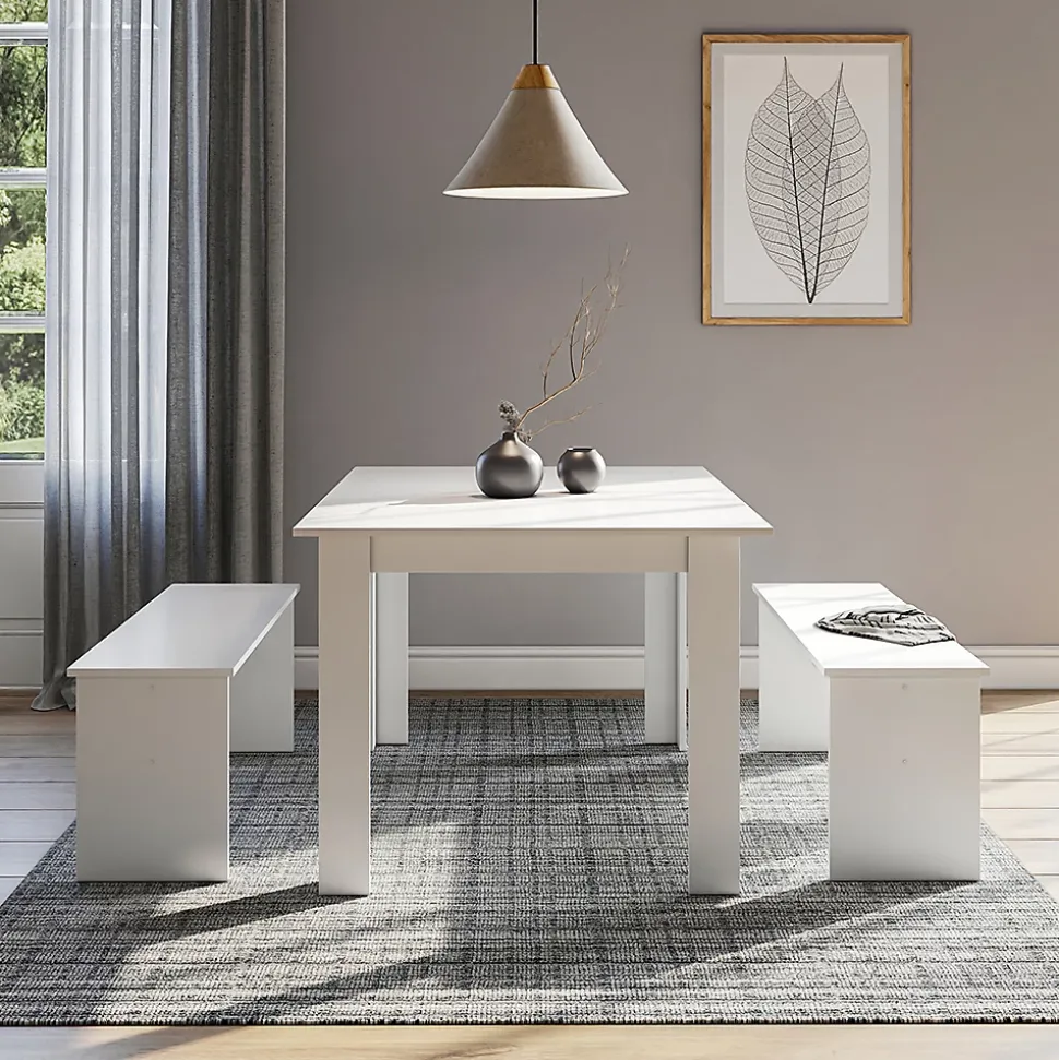 Vicco Ensemble de table à manger Blanc 137.6x92.8cm avec 2 bancs
