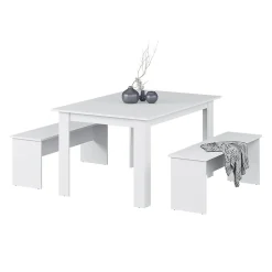 Vicco Ensemble de table à manger Blanc 137.6x92.8cm avec 2 bancs