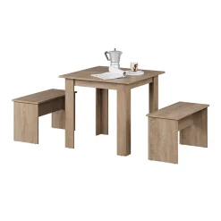 Vicco Ensemble de table à manger Sonoma 80x80cm avec 2 bancs