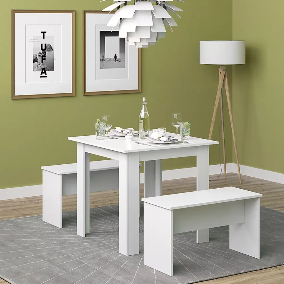 Vicco Ensemble de table à manger Blanc 80x80cm avec 2 bancs
