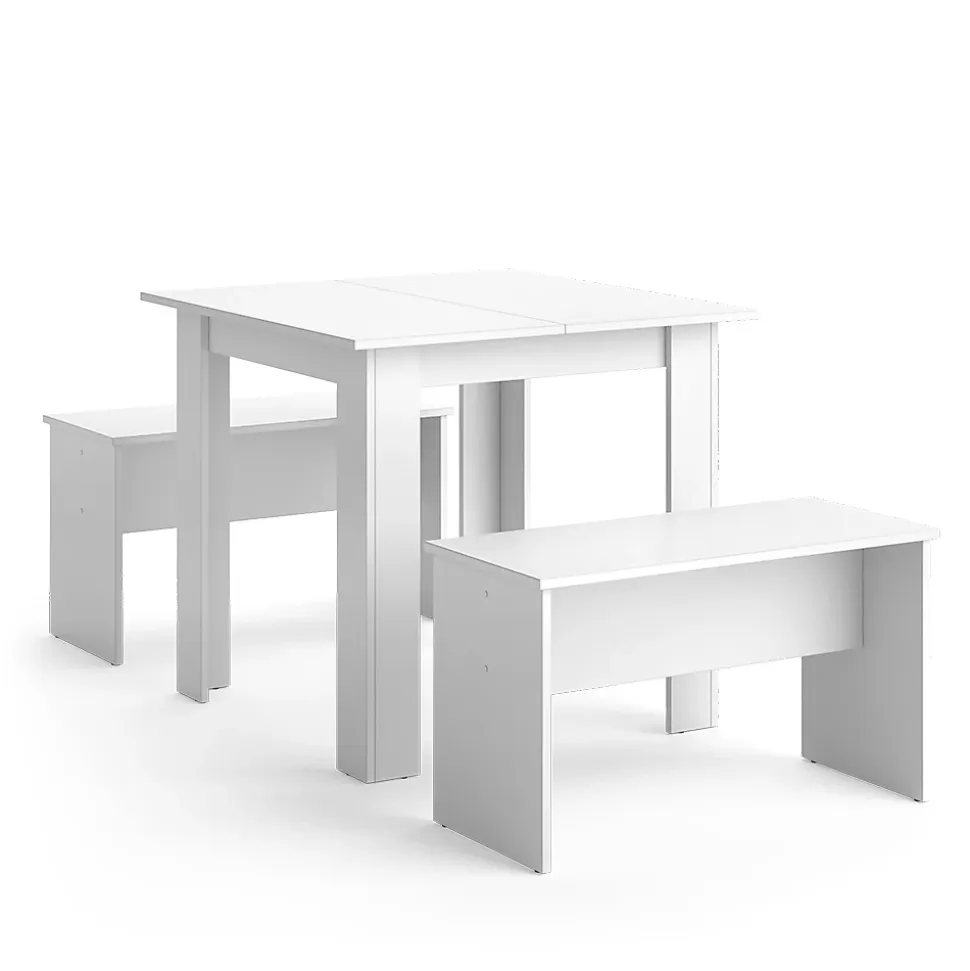 Vicco Ensemble de table à manger Blanc 80x80cm avec 2 bancs