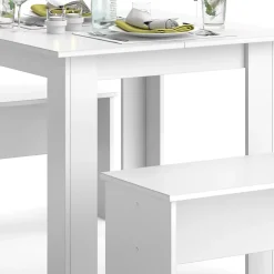Vicco Ensemble de table à manger Blanc 80x80cm avec 2 bancs