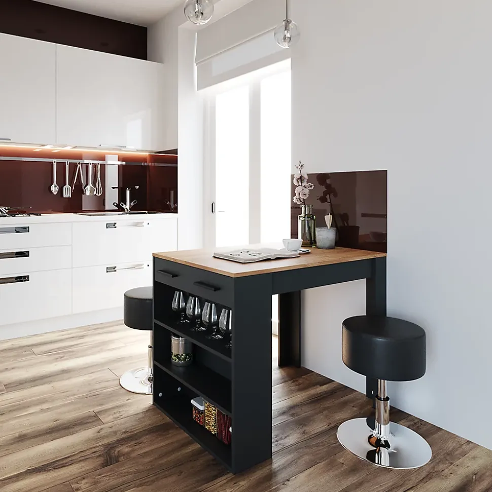 Vicco Ensemble de table à manger Anthracite/chêne doré 67x100cm avec 2 tabourets
