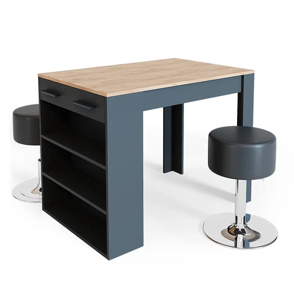 Vicco Ensemble de table à manger Anthracite/chêne doré 67x100cm avec 2 tabourets