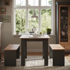 Vicco Ensemble de table à manger Anthracite/chêne doré 80x80cm avec 2 bancs