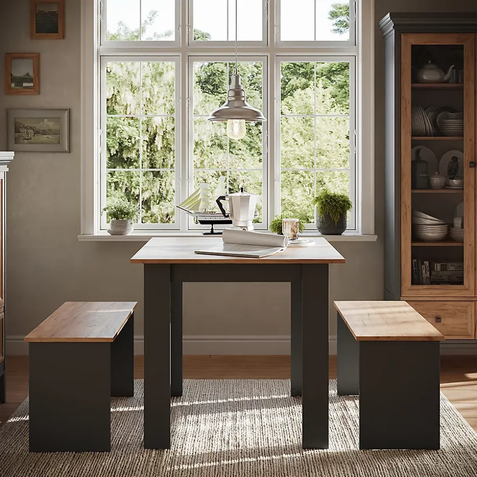 Vicco Ensemble de table à manger Anthracite/chêne doré 80x80cm avec 2 bancs