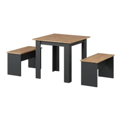 Vicco Ensemble de table à manger Anthracite/chêne doré 80x80cm avec 2 bancs