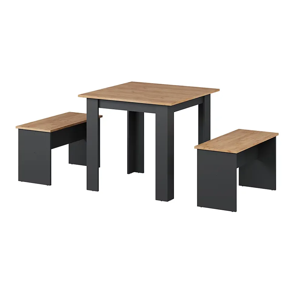 Vicco Ensemble de table à manger Anthracite/chêne doré 80x80cm avec 2 bancs