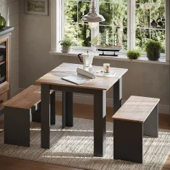 Vicco Ensemble de table à manger Anthracite/chêne doré 80x80cm avec 2 bancs