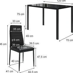 Vicco Ensemble de table à manger Noir 120x75cm Lot de 4