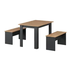 Vicco Ensemble de table à manger Anthracite/chêne doré 112x73.6cm avec 2 bancs