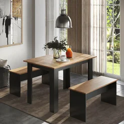 Vicco Ensemble de table à manger Anthracite/chêne doré 112x73.6cm avec 2 bancs