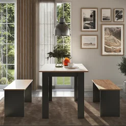 Vicco Ensemble de table à manger Anthracite/chêne doré 112x73.6cm avec 2 bancs