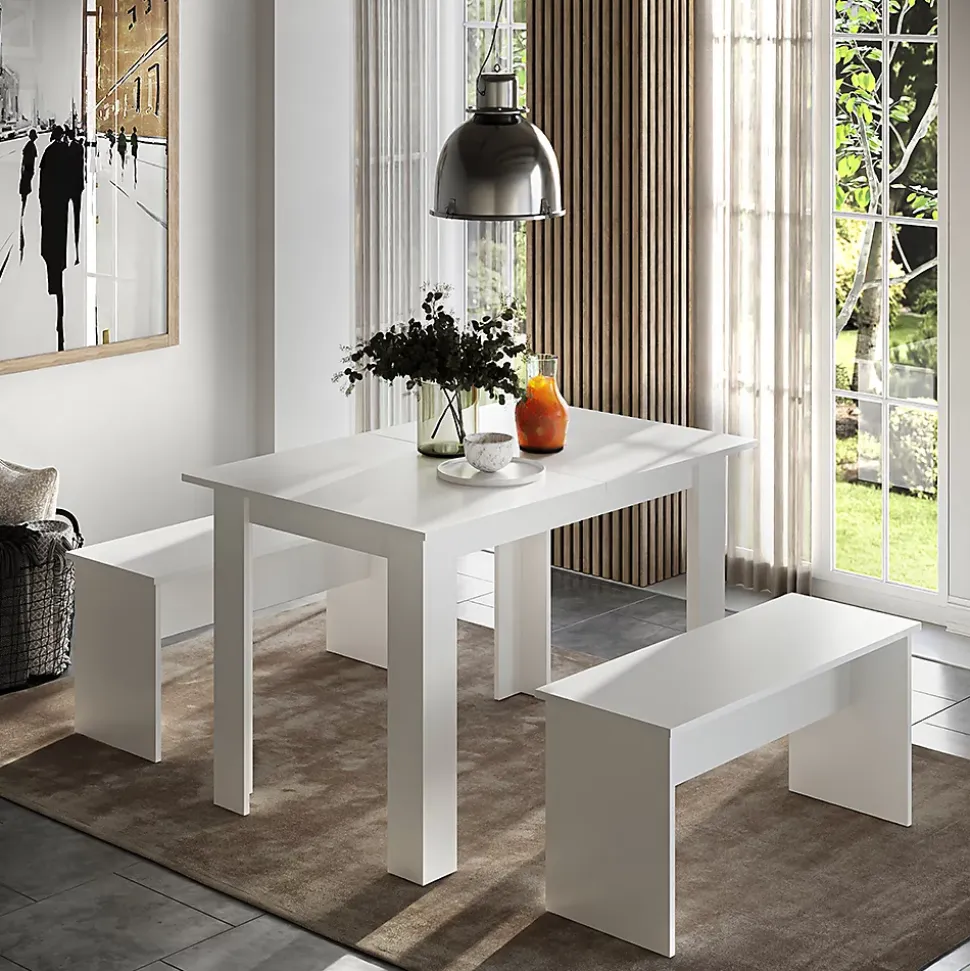 Vicco Ensemble de table à manger Blanc 112x73.6cm avec 2 bancs