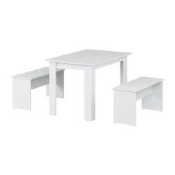 Vicco Ensemble de table à manger Blanc 112x73.6cm avec 2 bancs