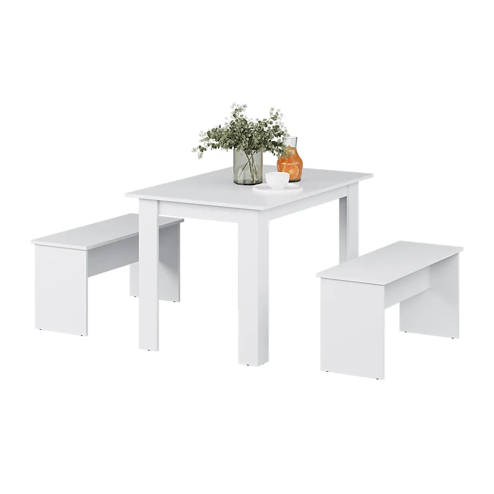 Vicco Ensemble de table à manger Blanc 112x73.6cm avec 2 bancs