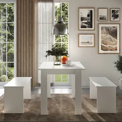 Vicco Ensemble de table à manger Blanc 112x73.6cm avec 2 bancs
