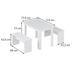 Vicco Ensemble de table à manger Blanc 112x73.6cm avec 2 bancs