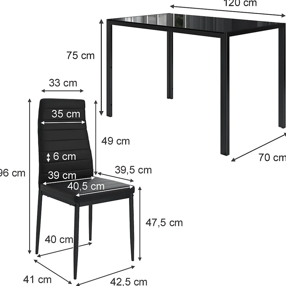 Vicco Ensemble de table à manger Noir 120x75cm ensemble de 6 étagères