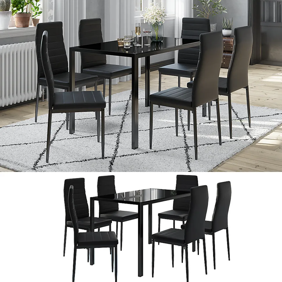 Vicco Ensemble de table à manger Noir 120x75cm ensemble de 6 étagères