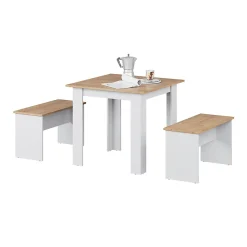 Vicco Ensemble de table à manger Chêne blanc/force de lor 80x80cm avec 2 bancs