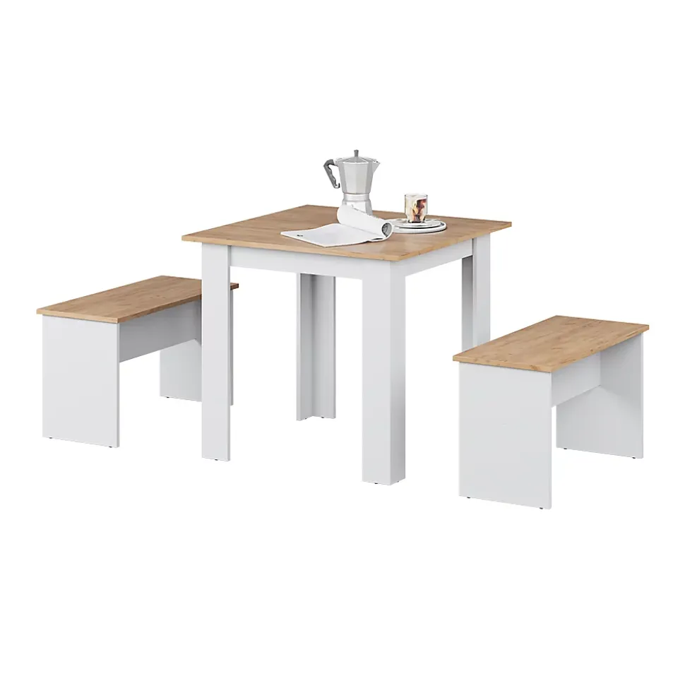 Vicco Ensemble de table à manger Chêne blanc/force de lor 80x80cm avec 2 bancs