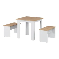 Vicco Ensemble de table à manger Chêne blanc/force de lor 80x80cm avec 2 bancs
