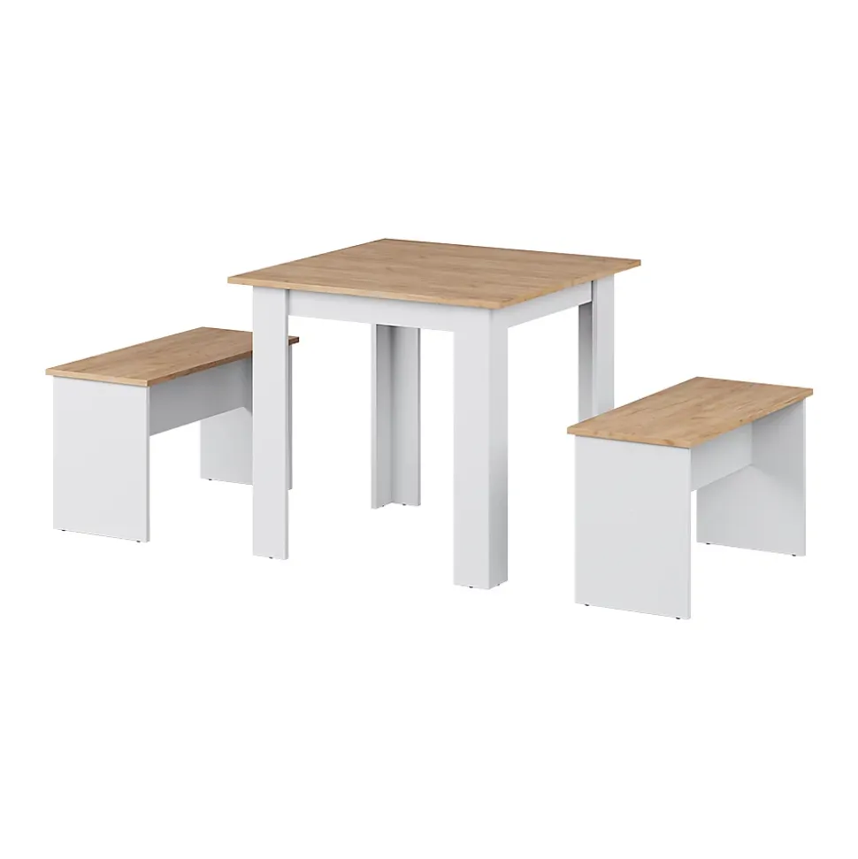 Vicco Ensemble de table à manger Chêne blanc/force de lor 80x80cm avec 2 bancs