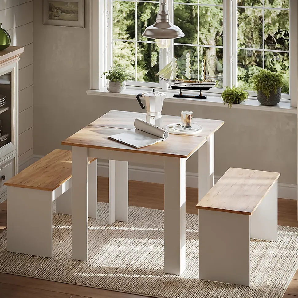 Vicco Ensemble de table à manger Chêne blanc/force de lor 80x80cm avec 2 bancs