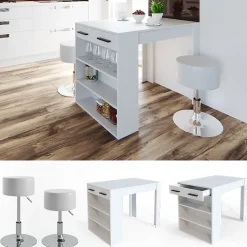 Vicco Ensemble de table à manger Blanc 67x100cm avec 2 tabourets