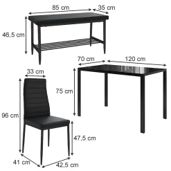 Vicco Ensemble de table à manger Noir 120x70cm Set de 4 pièces