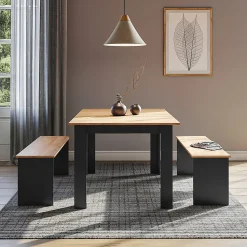 Vicco Ensemble de table à manger Anthracite/chêne doré 137.6x92.8cm avec 2 bancs