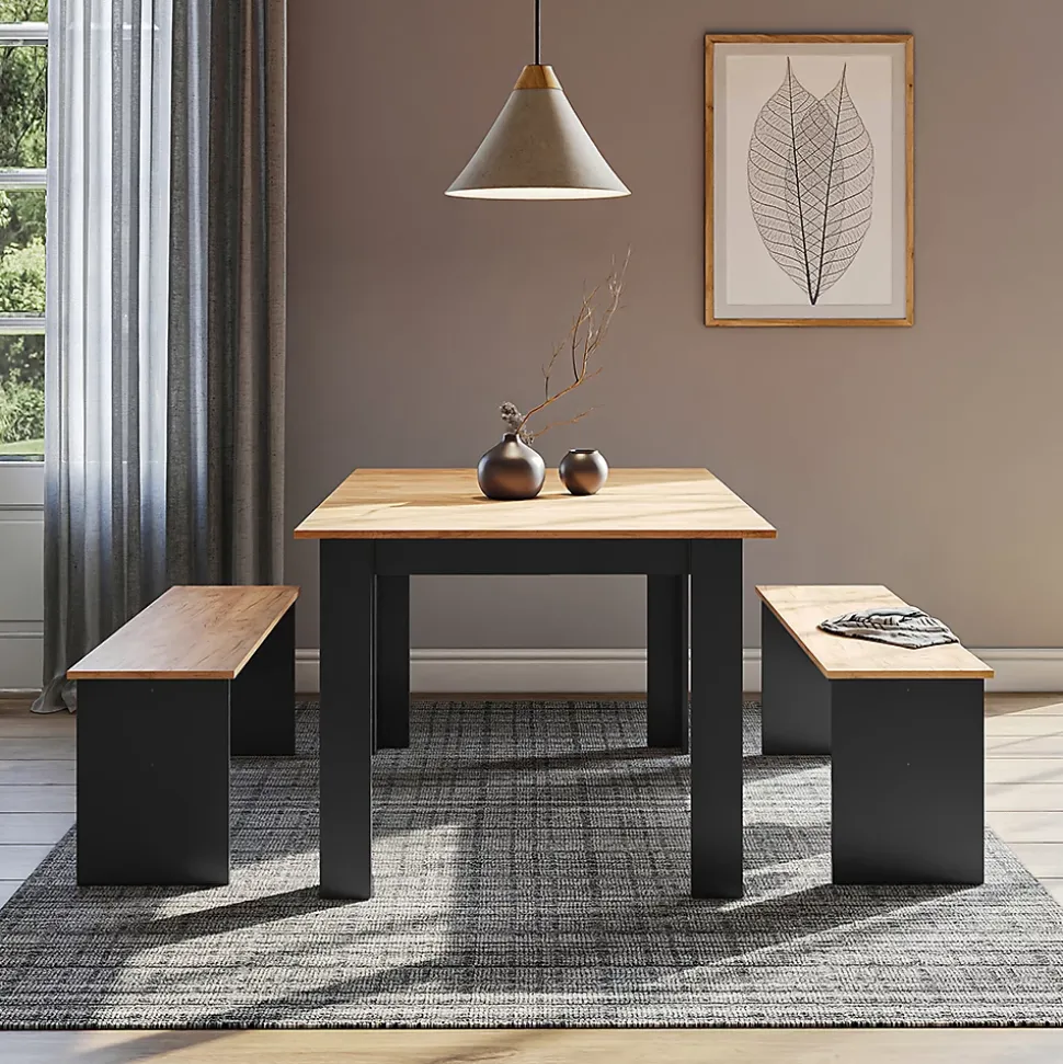 Vicco Ensemble de table à manger Anthracite/chêne doré 137.6x92.8cm avec 2 bancs