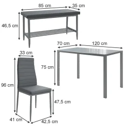 Vicco Ensemble de table à manger Gris 120x70cm Set de 4 pièces