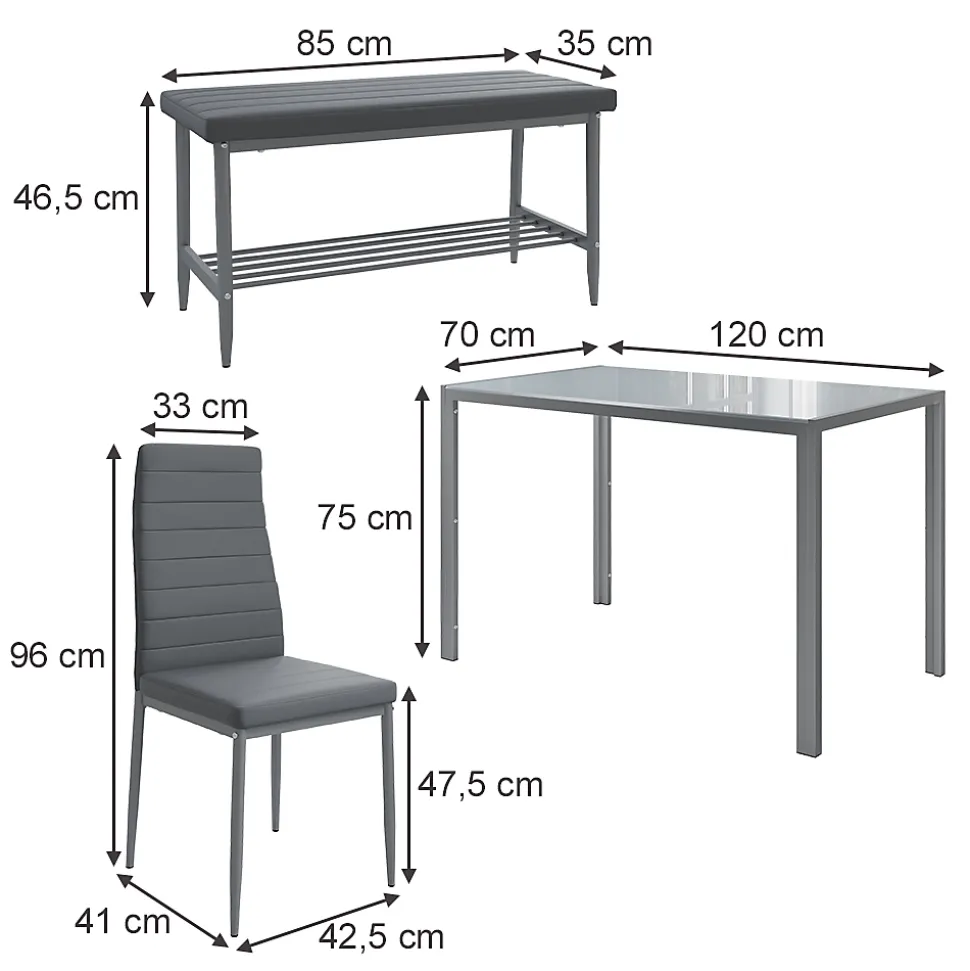 Vicco Ensemble de table à manger Gris 120x70cm Set de 4 pièces