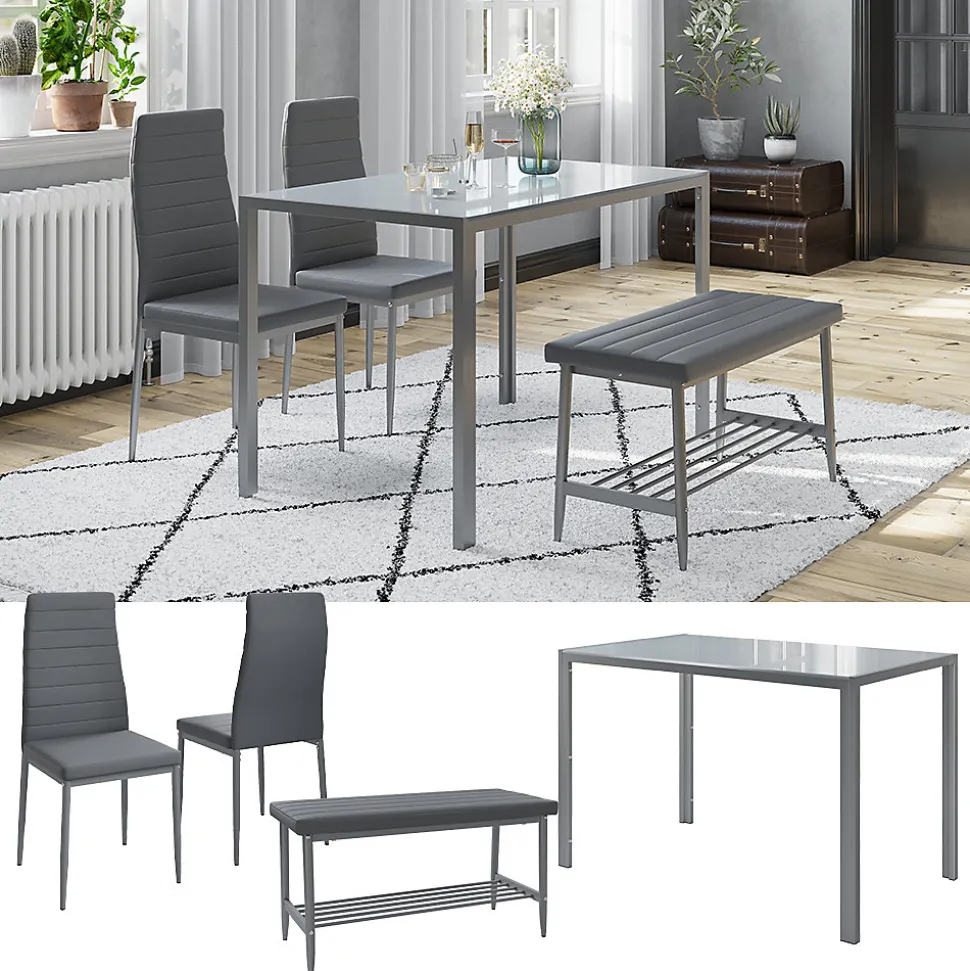 Vicco Ensemble de table à manger Gris 120x70cm Set de 4 pièces