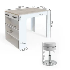 Vicco Ensemble table à manger Sonoma/blanc 67x100cm avec 2 tabourets