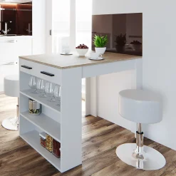 Vicco Ensemble table à manger Sonoma/blanc 67x100cm avec 2 tabourets