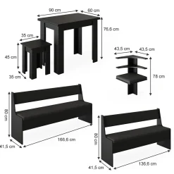 Vicco Groupe de banquettes dangle Noir 180x41.5cm avec table