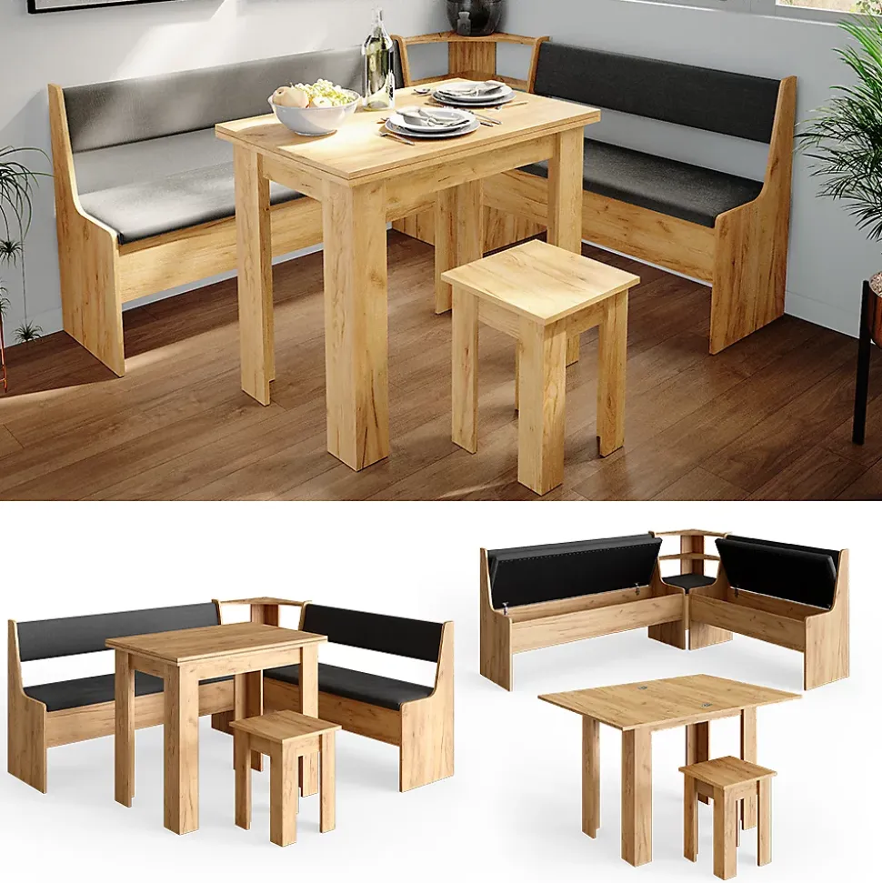 Vicco Groupe de banquettes dangle Chêne de force doré 180x41.5cm avec table