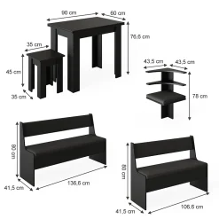 Vicco Groupe de banquettes dangle Noir 150x41.5cm avec table
